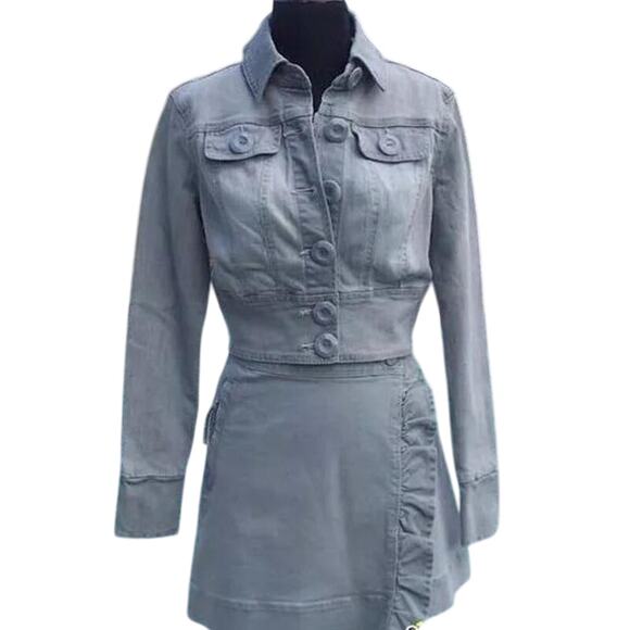 Cache Blue Gray Denim Jacket Top New Front Button Stretch $118 NWT - Picture 1 of 5